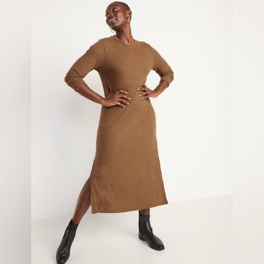 Old Navy NWT Rib-Knit Long-Sleeve Maxi Shift Dress Night Owl 3X